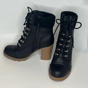Sugar Rory moto combat grunge lace up side zip heeled platform boots 7.5m